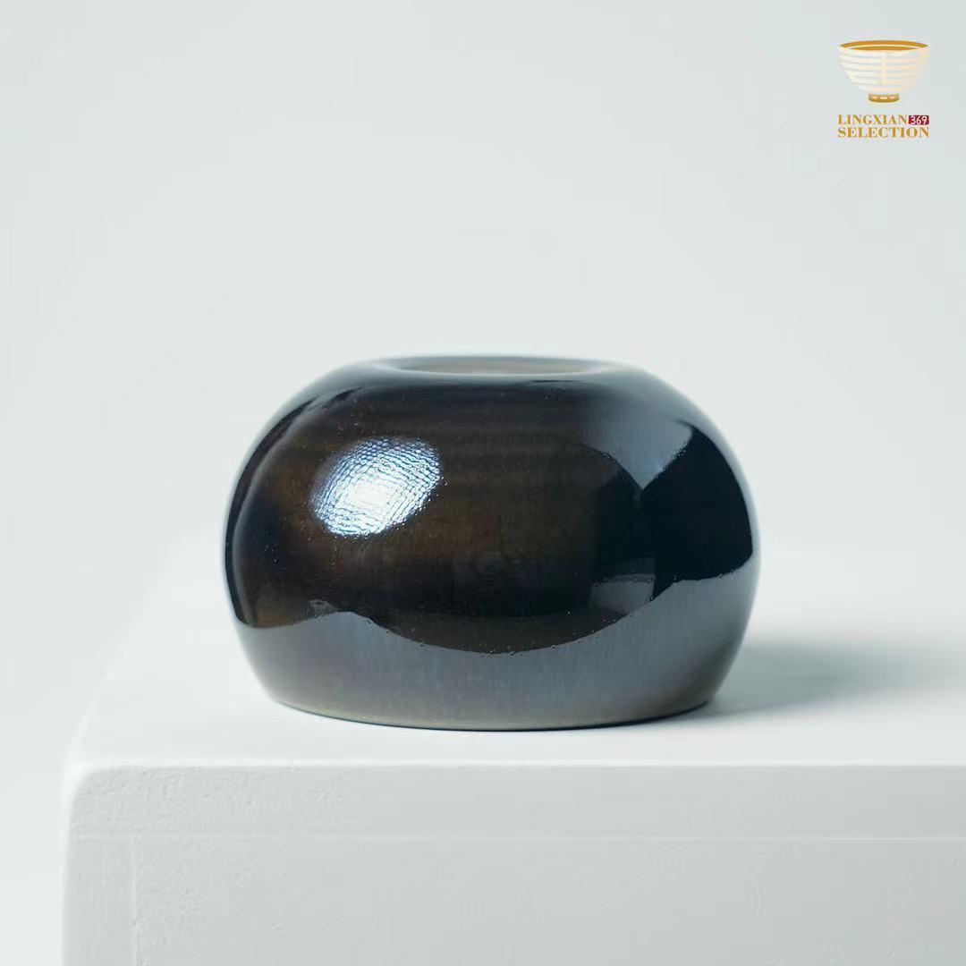 Baiding Jian Zhan Jade Glaze Sphere Teacup | Handmade Black-Glaze Relief | Timeless Oriental Elegance · Collectible Ceramic Gift