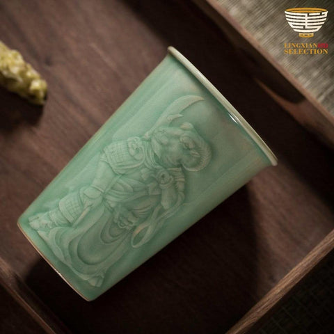 Handcrafted Celadon Zodiac Cup – Tu Renzhai Chinese Jade Glaze Porcelain Tumbler with Glossy Glaze & 12 Animal Designs