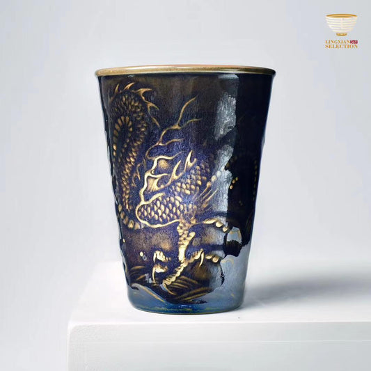 Baiding “Hidden Dragon” Cola Cup | Jian Zhan Ceramic Tumbler · Handcrafted Dragon Relief · Unique Oriental Aesthetic | Tea & Beverage Collectible