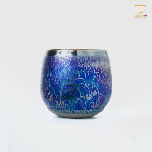 【Blue Elf Cups Dragon egg Shape - Master Chen Huizhong's representative works】 Jianzhan Tea Cup – Handmade Tenmoku Glaze, Blue Crystal Dragon Scale Pattern, Traditional Chinese Ceramic Gift for Gongfu Tea Lovers, Collectible with Gift Box