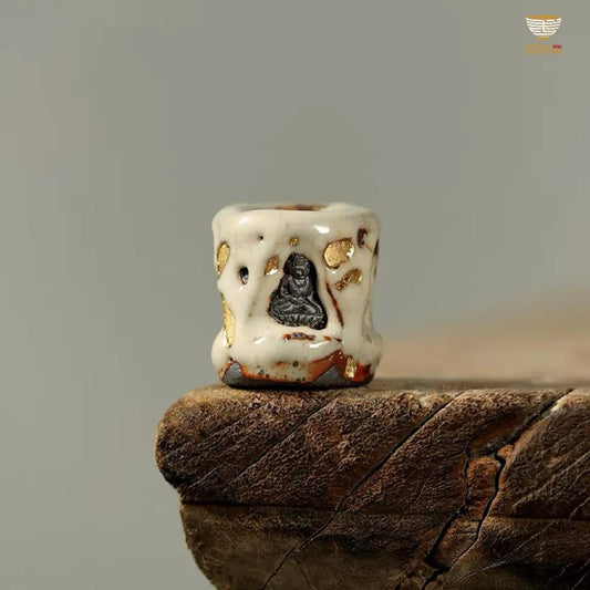 Wood Fire Shino Ware Dunhuang Lid-Holder Aged Rock-Mineral Lid-Holder Ideal for collectors of artisan teaware Hand-carved with exquisite detailing