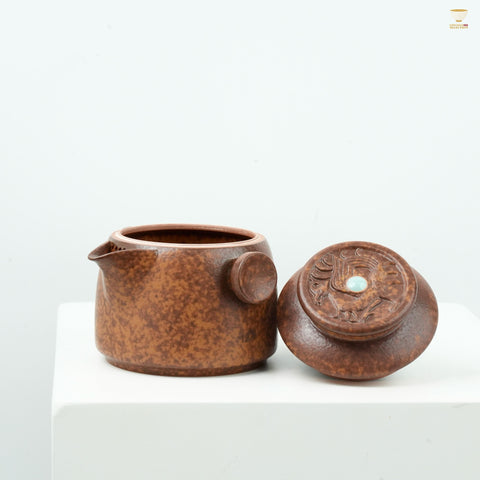 Huang Can Celadon Rust-Glaze Vermilion Bird Hand-Grip Teapot | Handcrafted Gongfu Teaware with Vintage Texture & Oriental Elegance