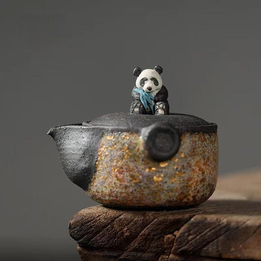 Gaoyue · Aged Rock-Mineral Panda Quick Pot   | Handcrafted Mineral Glaze Teaware | Artistic Collectible with Oriental Charm