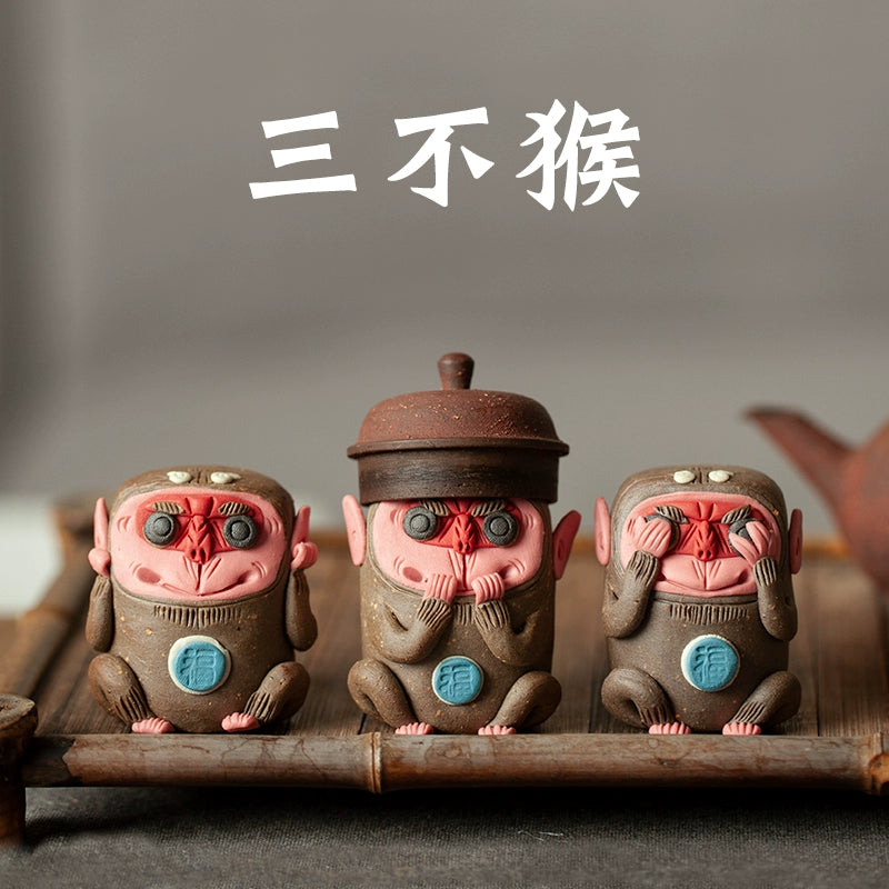 Three Wise Monkeys Lid Holder&Tea Pet – Traditional Chinese Gift
