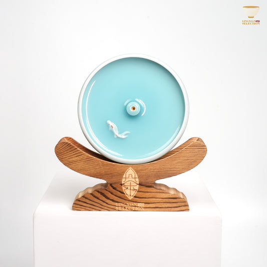 Jin Hongyang · Celadon Pink Blue Goldfish Incense Holder｜Rippling Water Aesthetics · Glossy Official Glaze · Handcrafted Elegance for the Tea & Incense Table