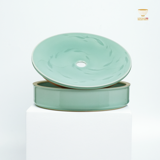 【Longquan Celadon by Liao Xinliang Big Fish & Begonia Meerschaum Tray ｜A Masterpiece of Craftsmanship & Tea Aesthetic Collection】