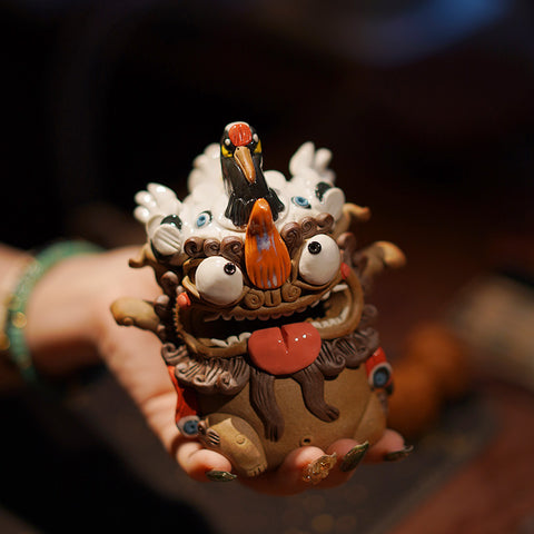 Celestial Crane & Pixiu Jingdezhen Handmade Tea Pet – Backflow Incense Burner | Traditional Chinese Gift