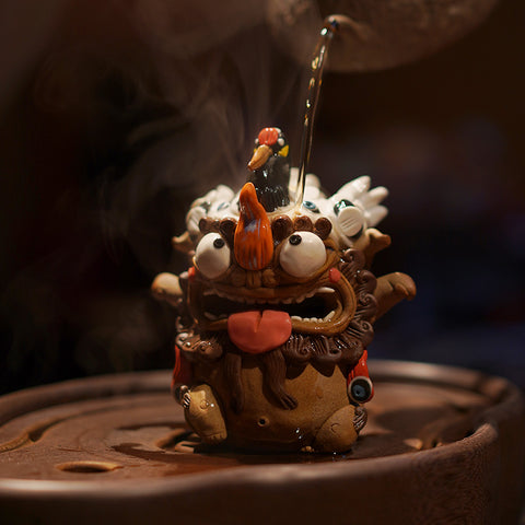 Celestial Crane & Pixiu Jingdezhen Handmade Tea Pet – Backflow Incense Burner | Traditional Chinese Gift