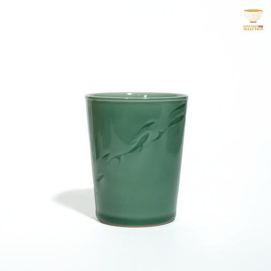 Liao Xinliang Big Fish & Begonia Plum-Green and Autumn Water Cola Cup | Celadon Art Ceramic Cup | Handmade · Symbol of Abundance & Prosperity