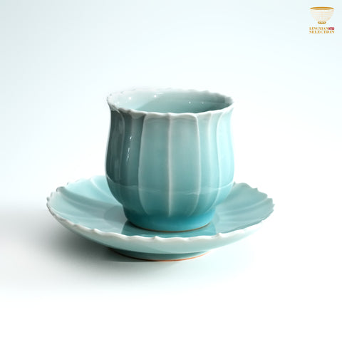 Jin Hongyang · Celadon Lotus Teacup & Pink Blue Saucer Set｜Handcrafted Porcelain · One Cup One Saucer · Elegant as a Lotus           ChatGPT