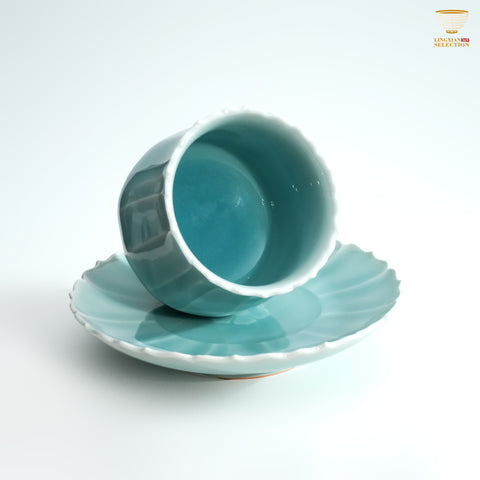 Jin Hongyang · Celadon Lotus Teacup & Pink Blue Saucer Set｜Handcrafted Porcelain · One Cup One Saucer · Elegant as a Lotus           ChatGPT
