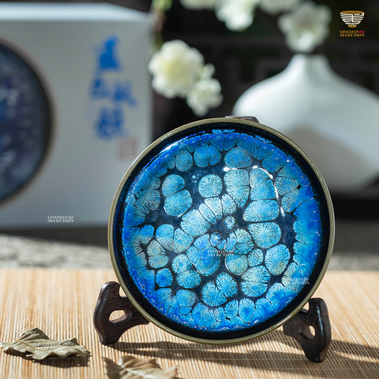 【Blue Elf Plate - Master Chen Huizhong's representative works】 Jianzhan Tea Cup – Handmade Tenmoku Glaze, Blue Crystal Dragon Scale Pattern, Traditional Chinese Ceramic Gift for Gongfu Tea Lovers, Collectible with Gift Box