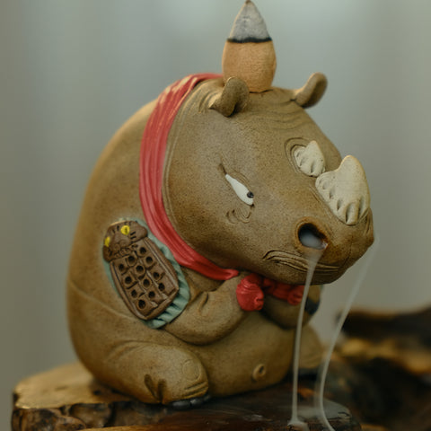 Rhino Tea Pet & Backflow Incense Burner – Traditional Chinese Tea Table Decor | Cultural Gift