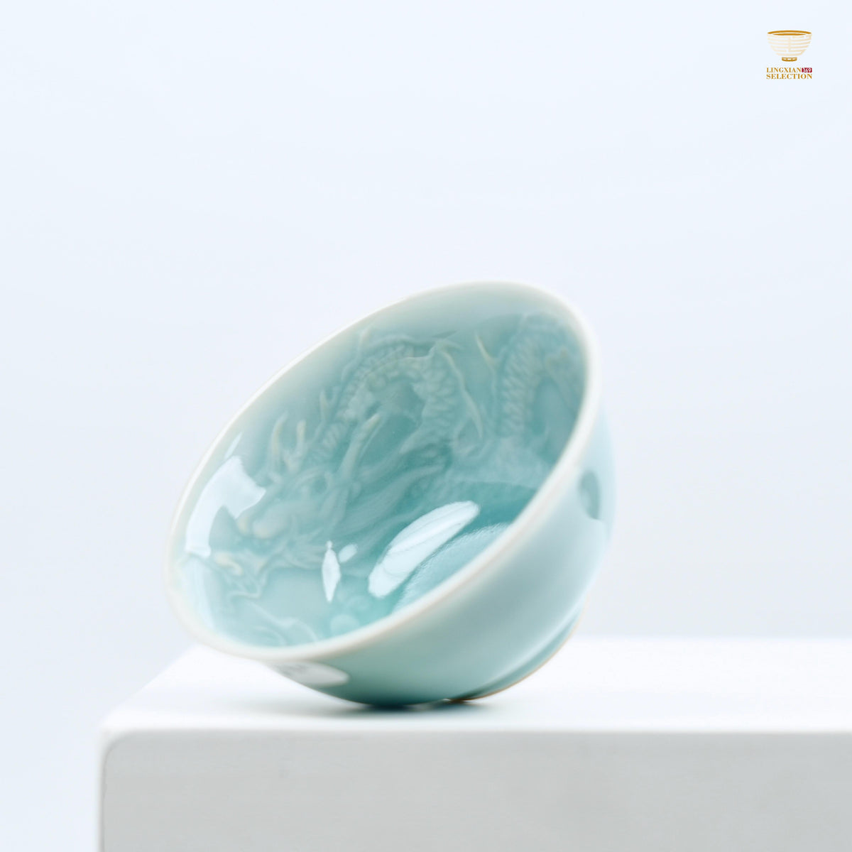 Celadon Relief Teacup by Lei Huixian | Glossy Jade-Like Glaze | Ideal for Daily Use or Gifting | Affordable Artisan Craft