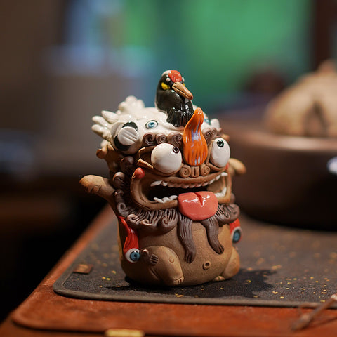Celestial Crane & Pixiu Jingdezhen Handmade Tea Pet – Backflow Incense Burner | Traditional Chinese Gift