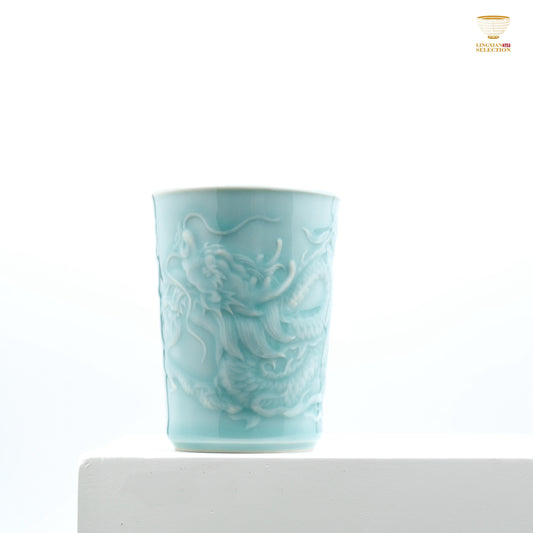 Celadon Dragon & Phoenix Embossed Cola Cup From Lei Huixian | Longquan High-Fired Porcelain | Ideal for Gift & Collectors