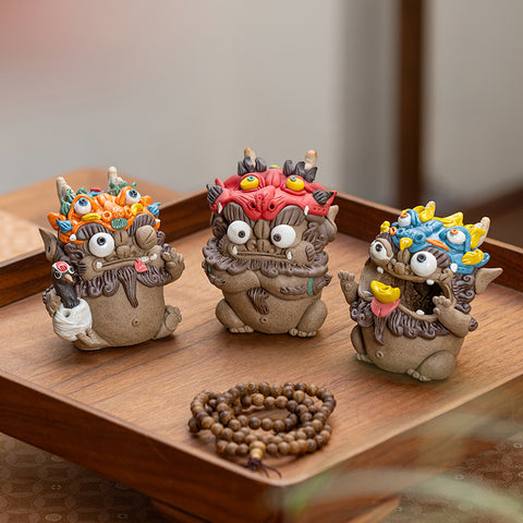 Porcelain Zodiac Dragon Knight Pixiu Figurine – Auspicious Tea Pet & Backflow Incense Burner | Traditional Chinese Gift
