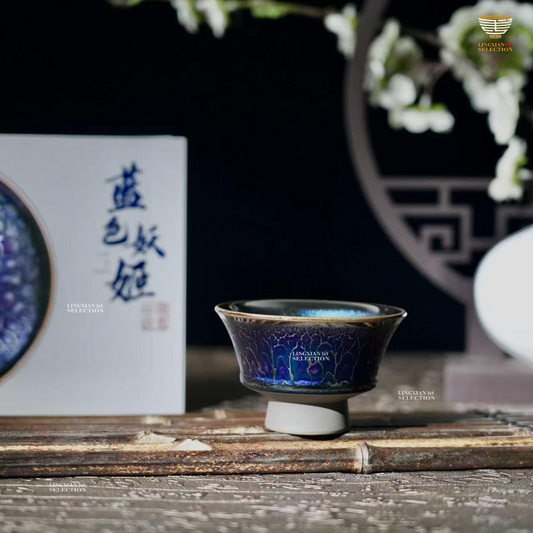 【Blue Elf Cups Hand-grip Shape - Master Chen Huizhong's representative works】 Jianzhan Tea Cup – Handmade Tenmoku Glaze, Blue Crystal Dragon Scale Pattern, Traditional Chinese Ceramic Gift for Gongfu Tea Lovers, Collectible with Gift Box