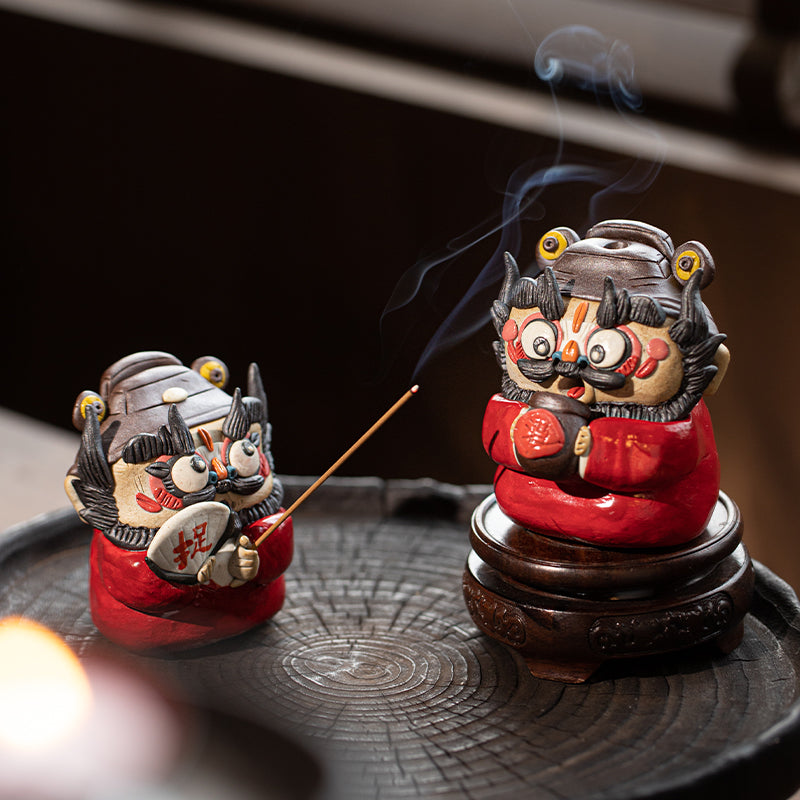 Ceramic Kung Fu Tea Pet – Zhong Kui Figurine & Incense Holder | Backflow & Stick Burner | Traditional Chinese Tea Gift