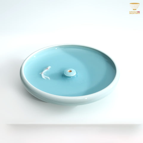 Jin Hongyang · Celadon Pink Blue Goldfish Incense Holder｜Rippling Water Aesthetics · Glossy Official Glaze · Handcrafted Elegance for the Tea & Incense Table