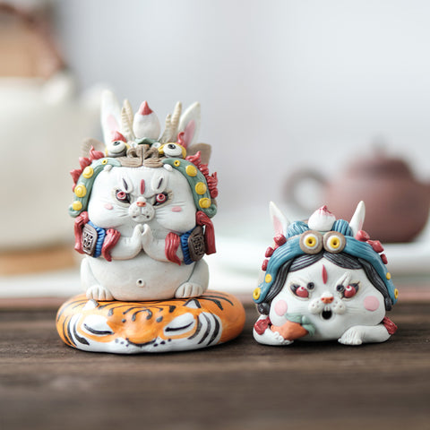 Chinese Intangible Cultural Heritage – Moon Palace Fairy “Rabbit Duner” Figurine | Rabbit Deity Tea Pet & Incense Holder | Traditional Chinese Tea Culture Gift
