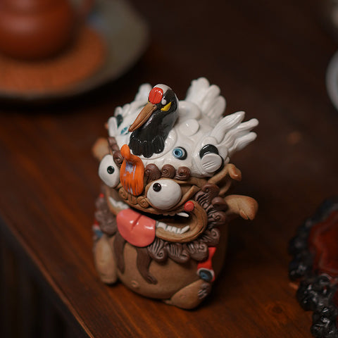 Celestial Crane & Pixiu Jingdezhen Handmade Tea Pet – Backflow Incense Burner | Traditional Chinese Gift
