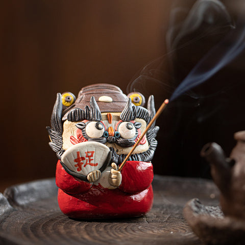Ceramic Kung Fu Tea Pet – Zhong Kui Figurine & Incense Holder | Backflow & Stick Burner | Traditional Chinese Tea Gift