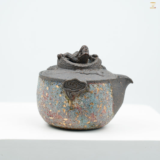 Gaoyue Aged Rock-Mineral  “Dragon Treasure” Quick pot | Handcrafted Ceramic Pot with Dragon Lid Design | Oriental Wabi-Sabi Aesthetic Collectible