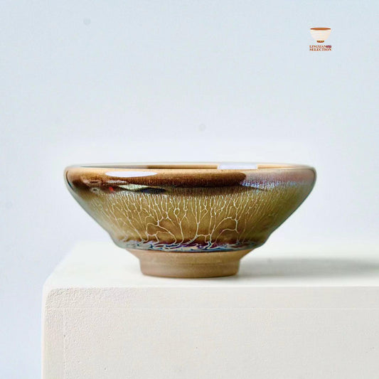 Jianzhan “Golden Age” Bamboo Hat Shape Teacup by Master Chen Huizhong | Handmade Tenmoku Glaze · Iridescent Gold Finish · Collectible Gongfu Teaware | Elegant Gift Choice