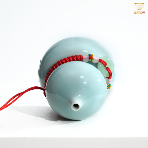 Jin Hongyang · Celadon Pink Blue Peace Gourd｜Glossy Official Glaze · Symbol of Blessings · Handmade Kiln Art · Auspicious Giftware