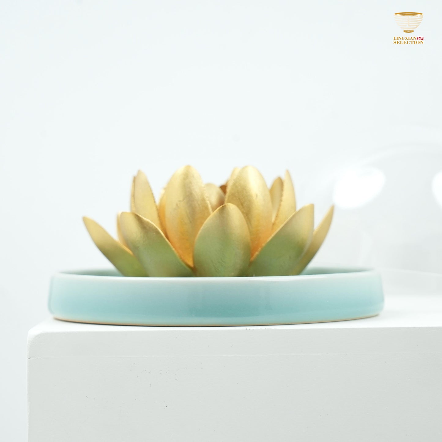 【Handcrafted Celadon Peony Ceramic Ornament  From Lei Huixian】Fine Porcelain Flower Décor | Tea Table & Home Gift Display Piece