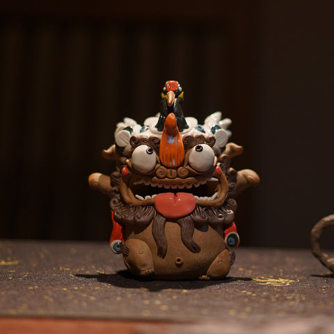 Celestial Crane & Pixiu Jingdezhen Handmade Tea Pet – Backflow Incense Burner | Traditional Chinese Gift