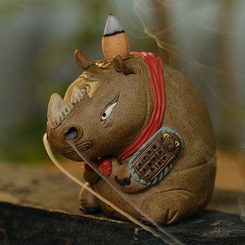 Rhino Tea Pet & Backflow Incense Burner – Traditional Chinese Tea Table Decor | Cultural Gift
