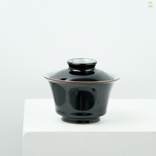 [Huang Can Celadon | Black Glaze Elegance] Handcrafted Chinese Teaware  – Shadow Celadon Gaiwan with Dragon Relief Saucer ｜High-Fired Porcelain · Oriental Aesthetics · Collectible Quality Drinkware