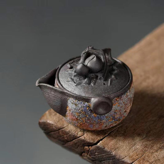 Gaoyue · Aged Rock-Mineral "Longevity Peach" Quick Pot  | Handcrafted Kiln-Fired Ceramic Teaware | Auspicious Oriental Tea Pot
