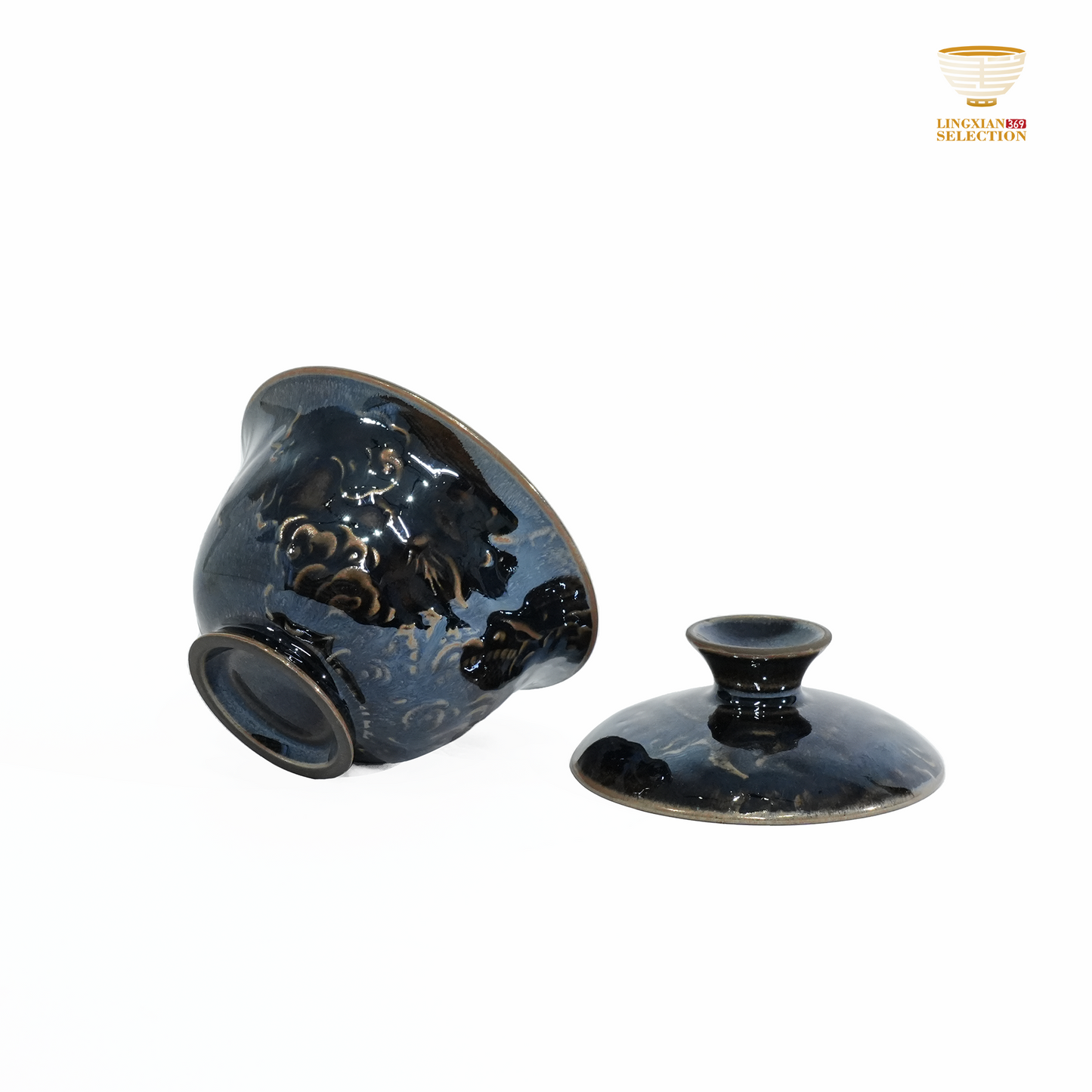 Bai Ding · Hidden Dragon Three Pieces Gaiwan | Flowing Iridescent Glaze · Subtle Majesty · Handcrafted Jian Ware Teaware