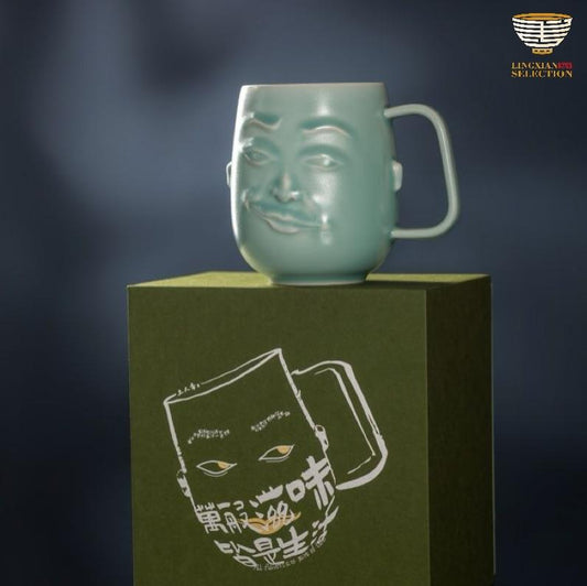 【LINGXIAN Selection 3D Face Relief Ceramic Mug by Tu Renzhai】 – Creative Expression Cup with Humorous Character Design, Unique Gift Boxed Tea/Coffee Cup for Home & Office