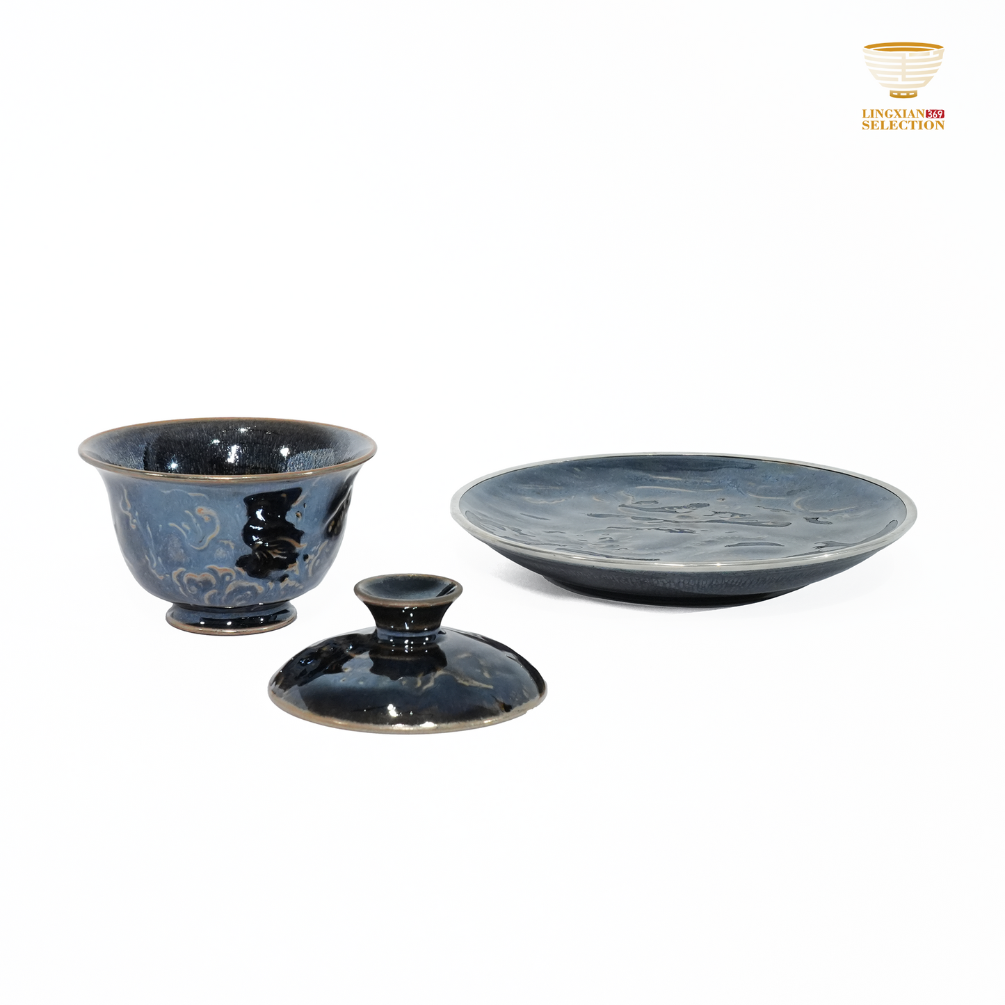 Bai Ding · Hidden Dragon Three Pieces Gaiwan | Flowing Iridescent Glaze · Subtle Majesty · Handcrafted Jian Ware Teaware
