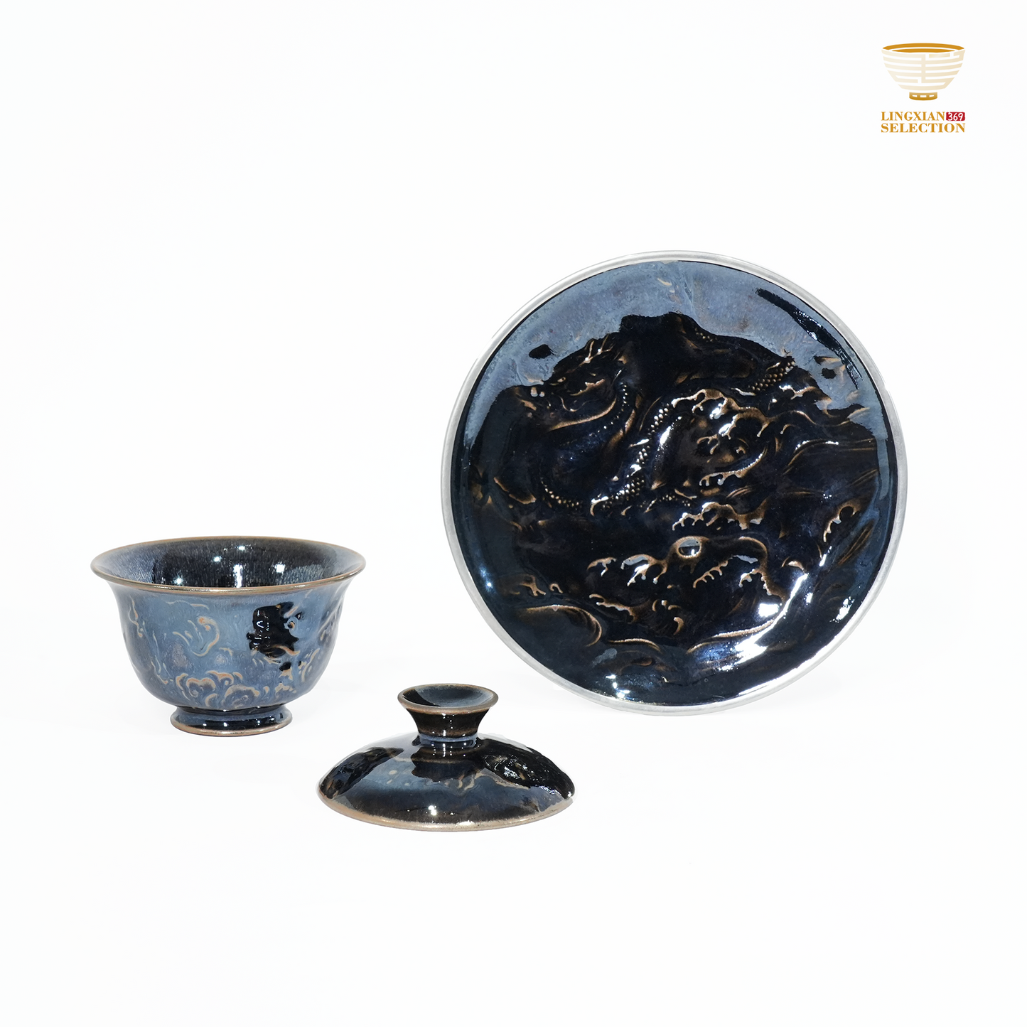 Bai Ding · Hidden Dragon Three Pieces Gaiwan | Flowing Iridescent Glaze · Subtle Majesty · Handcrafted Jian Ware Teaware