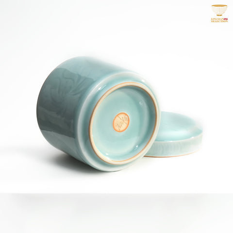 Jin Hongyang · Celadon Pink Blue Lotus-Patterned Tea Jar｜Hand-Carved Elegance · Delicate Lotus Motif · Smooth and Refined Texture · A Collector’s Choice for Tea Storage**