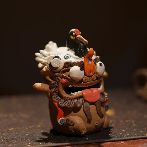 Celestial Crane & Pixiu Jingdezhen Handmade Tea Pet – Backflow Incense Burner | Traditional Chinese Gift