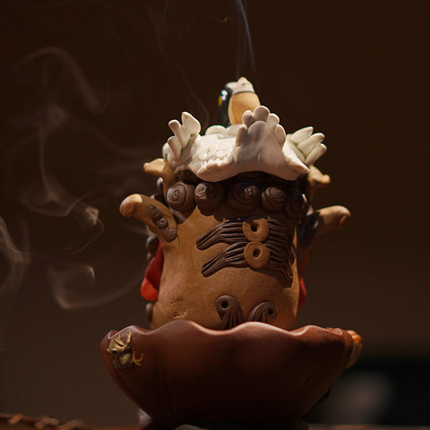 Celestial Crane & Pixiu Jingdezhen Handmade Tea Pet – Backflow Incense Burner | Traditional Chinese Gift