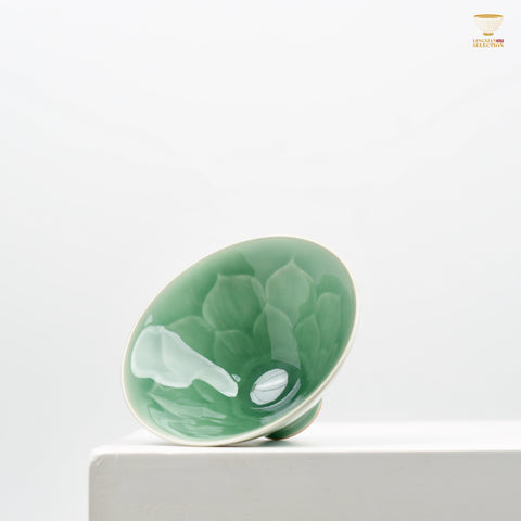 Celadon Relief Teacup by Lei Huixian | Glossy Jade-Like Glaze | Ideal for Daily Use or Gifting | Affordable Artisan Craft