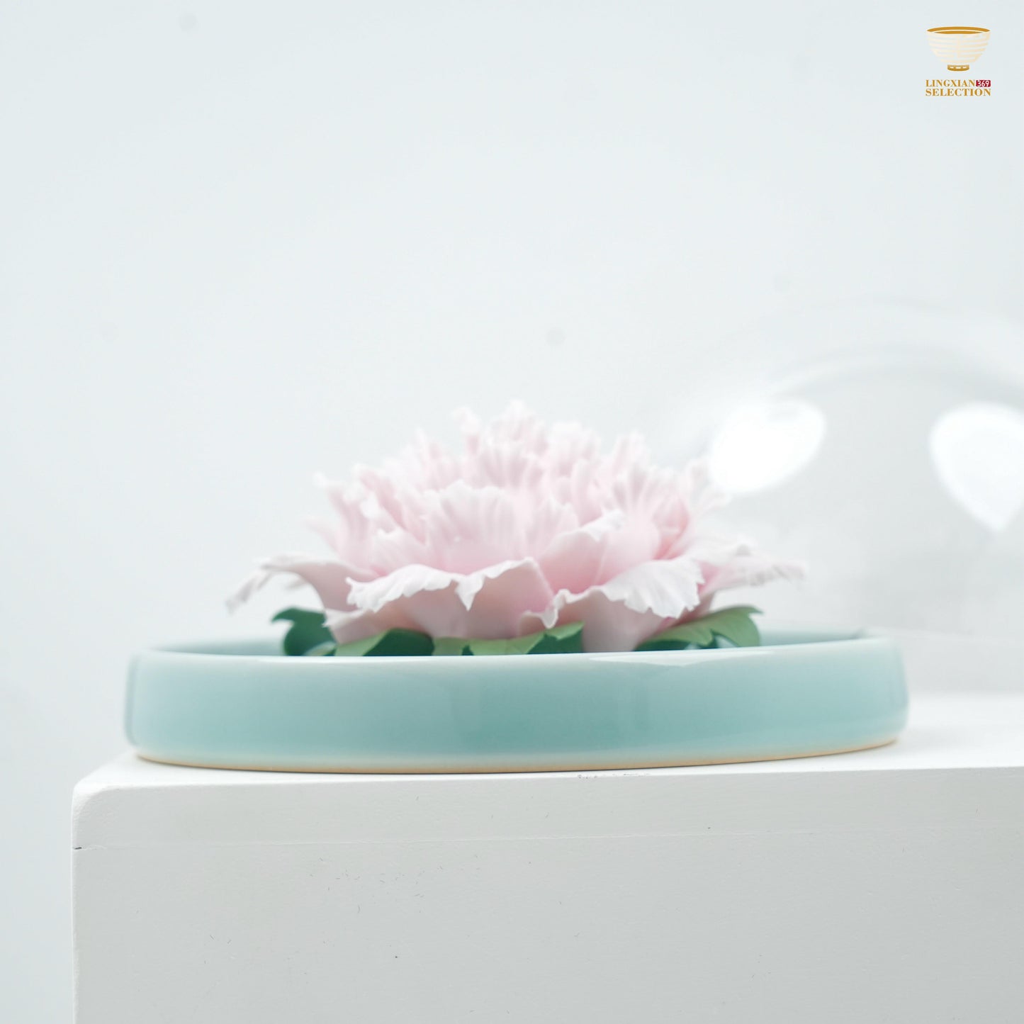 【Handcrafted Celadon Peony Ceramic Ornament  From Lei Huixian】Fine Porcelain Flower Décor | Tea Table & Home Gift Display Piece