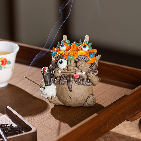Porcelain Zodiac Dragon Knight Pixiu Figurine – Auspicious Tea Pet & Backflow Incense Burner | Traditional Chinese Gift