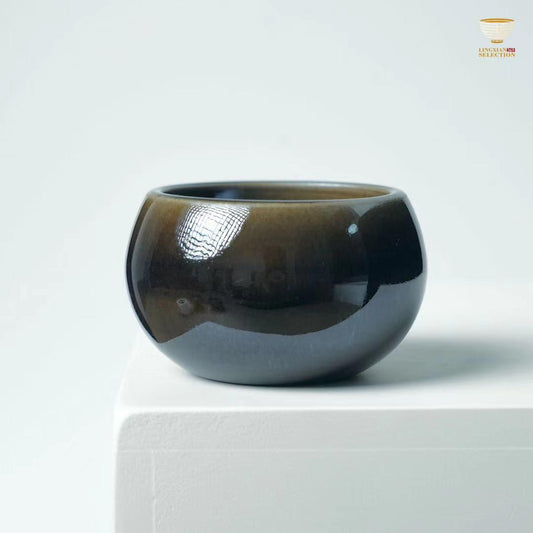Baiding Jian Zhan Jade Glaze Sphere Teacup | Handmade Black-Glaze Relief | Timeless Oriental Elegance · Collectible Ceramic Gift