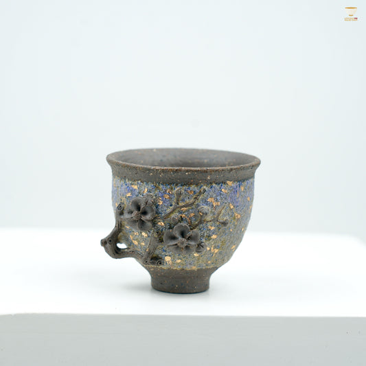 Winter Plum”Aged Rock-Mineral Teacup | Handmade Ceramic Cup with Plum Blossom Relief | Oriental Elegance Tea Vessel