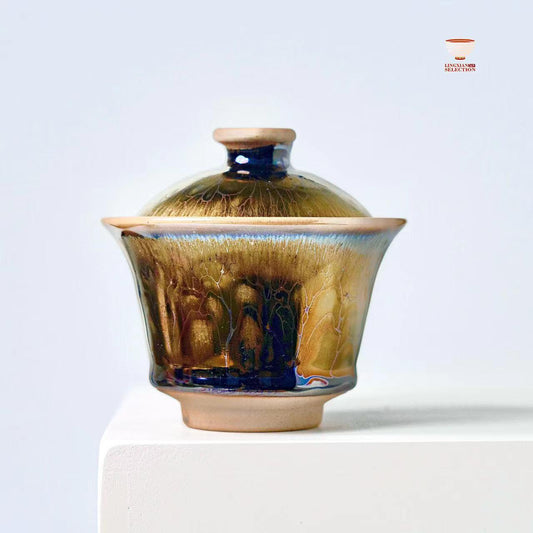 Jianzhan “Golden Age” Gaiwan by Master Chen Huizhong | Handmade Tenmoku Glaze · Iridescent Gold Finish · Collectible Gongfu Teaware | Elegant Gift Choice