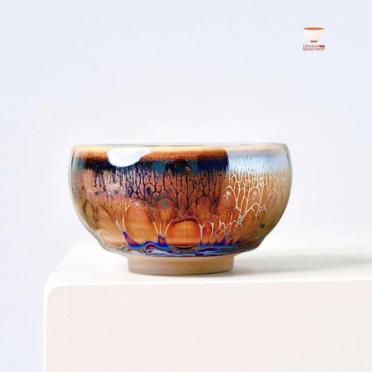 Jianzhan “Golden Age” Wide-Rim Bowl Shape Teacup by Master Chen Huizhong | Handmade Tenmoku Glaze · Iridescent Gold Finish · Collectible Gongfu Teaware | Elegant Gift Choice