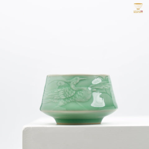 Celadon Relief Teacup by Lei Huixian | Glossy Jade-Like Glaze | Ideal for Daily Use or Gifting | Affordable Artisan Craft